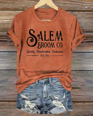 Salem Broom Co Quality Handcrafted Enchanted Est 1692 Halloween T-Shirt