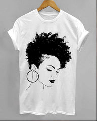 Curly Hair Women Round Neck Short Sleeve Shirt