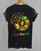 Black Juneteenth Sunflower Contrast Print Crew Neck T-shirt