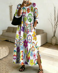 Hippie Peace and Love Floral Art Dress