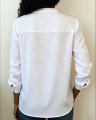 Solid Color Minimalist V-Neck Cotton Shirt