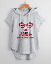 I Match Energy High Low Hem Drawstring Hooded Tee