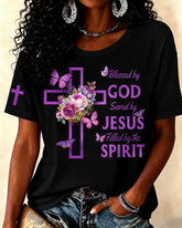 100% Cotton Blessed By God Saved By Jesus Crew Neck Short Sleeve Tshirt