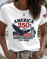 100% Cotton America 250 Years of Liberty Crew Neck Short Sleeve Tshirt