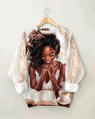 African American Woman Reading Print Crewneck Sweatshirt