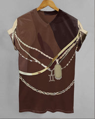 Gold Necklace Art V-neck Short Sleeve Tshirt