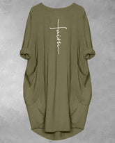 Women's Faith Oversize Baggy Long Sleeve Pockets Midi Dresses