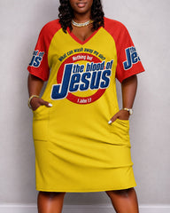 The Blood Of Jesus Print Pocket Casual Dress