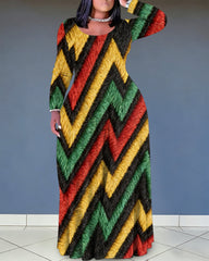 Round Neck Reggae Lightning Print Print Pocket Maxi Dress