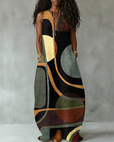 Abstract Geometric Polka Dot Stripes Print Sleeveless Maxi Dress