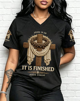 100% Cotton Christian It Is Finished V Neck Short Sleeve Tshirt