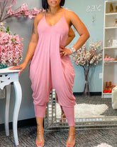 Suspender Pink Loose Leg Jumpsuit