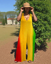 Juneteenth Colorful V-Neck Hooded Sleeveless Jumpsuit