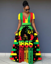 V-Neck Breaking Every Chan Juneteenth Short-Sleeved Maxi Dress