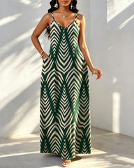 Bohemian Stripes Print Pocket Maxi Dress