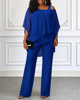 Asymmetric Off-Shoulder Chiffon Top & Trouser Set