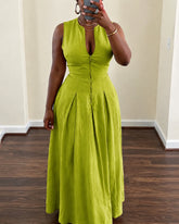 Round Neck Zipper High Waist Maxi Dresses