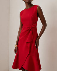 Round Neck Waist Knot Ruffle Hem Formal Dress