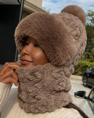 Hat And Scarf One-piece Plus Velvet Padded Windproof Cold-proof Cap