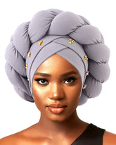 Golden Beaded 3D Oversized Twist Headscarf Beanie with Braid Accents