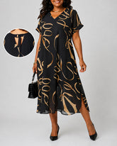 Women's Elegant Printed V-neck Chiffon Dress