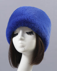 Solid Color Faux Rex Rabbit Fur Round Flat Hat