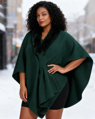 Imitation Rex Rabbit Fur Collar Cape Shawl Women's Loose Knitted Cardigan Large Size Woolen Jacket