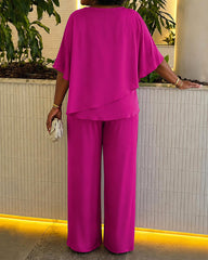 Solid Color V-neck Irregular Hem Casual Suit