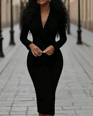 Double-breasted Long-sleeved Commuter Dress