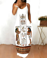 Sling Egyptian Totem Prints Pocket Maxi Dress