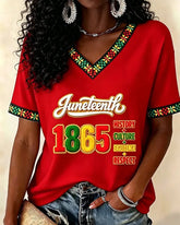 Juneteenth Remember The Past Print V-neck Short Sleeve Tshirt