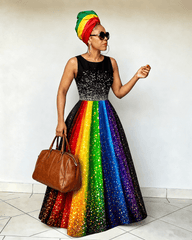 Rainbow Gradient Polka Dot Print Sleeveless Maxi Dress