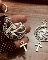 A Pair of Hollow Crescent Moon Earrings, Horus Eye Pendant Jewelry, Trendy Divine Eye Earrings, Bohemian Style Charming Jewelry Gift.