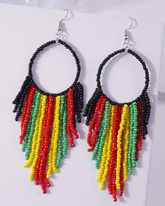 Colorful Beads Tassel Hollow Round Dangle Earrings Bohemian Vacation Style Resin Jewelry Trendy Female Gift