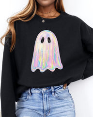 Sparkling Ghost Halloween Print Cotton Long Sleeve Sweatshirt