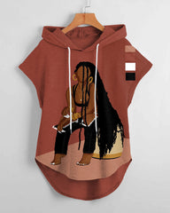 Brown Girl with Long Braids Magic Low Hem Drawstring Hooded Tee