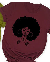 Simple black girl cartoon print ladies short-sleeved T-shirt
