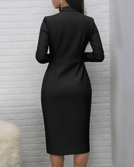 Colorful Wavy Stripes Zipper Stand Collar Long Sleeve Bodycon Dress