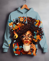 Women's Art Oil Painting Black Girls Long Sleeve Hoodie