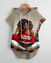 Blessed Afro Girl High Low Hem Drawstring Hooded Tee