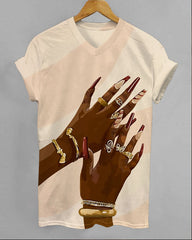Black Girls Nail Art V-neck Short Sleeve Tshirt