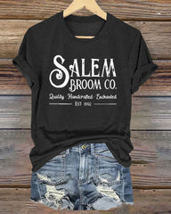 Salem Broom Co Quality Handcrafted Enchanted Est 1692 Halloween T-Shirt