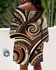 Khaki Geometry Ethnic Print Off-shoulder Romper