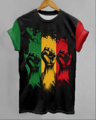 Black Juneteenth Fist Rise Contrast Printed Round Neck T-Shirt