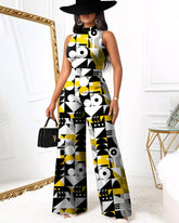 Interesting Geometric Mosaic Wide Leg Jumpsuit