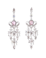Baroque Pink Crystal Heart Tassel Earrings