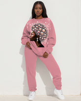 Pearl Brown Girl Print Long Sleeve Sweatshirt Two Pieces Set