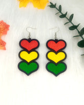 Reggae Heart Multicolor Wood Cut Earrings