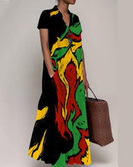 Black Short Sleeve Lapel Maxi Dress