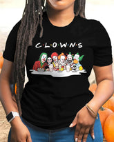 Halloween C·L·O·W·N·S Cotton Crew Neck Short Sleeve Tshirt